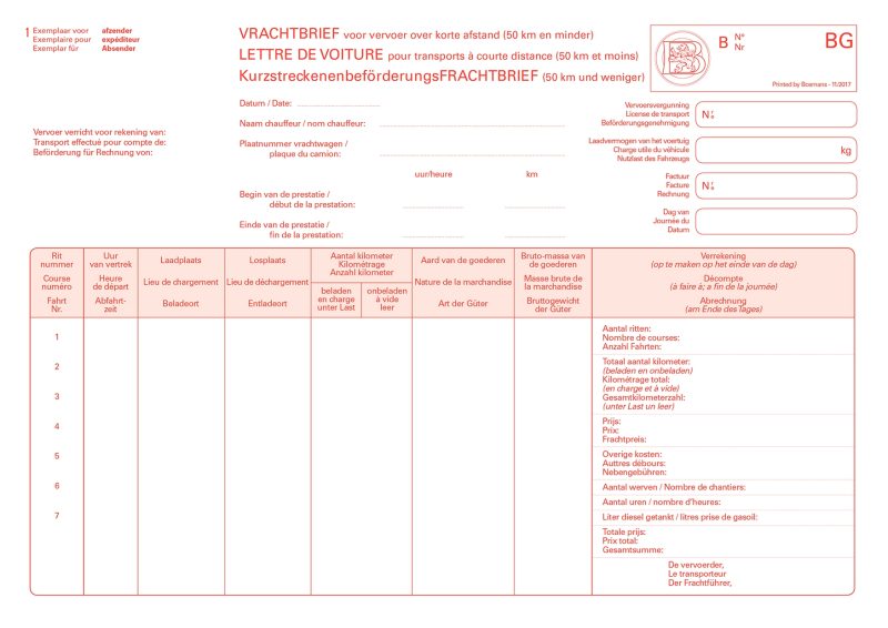 Vervoersdocument -50km (korte afstand)- 50 sets per blok-0